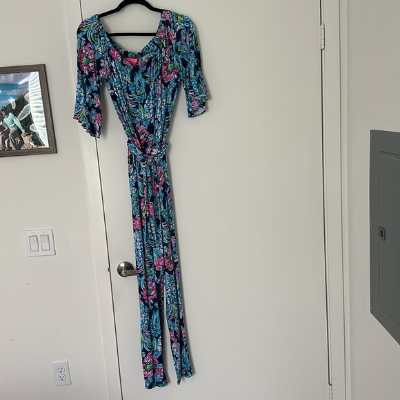 Lilly Pulitzer Calla Jumpsuit High Tide Navy Pineapple Paradise - Picture 4 of 5
